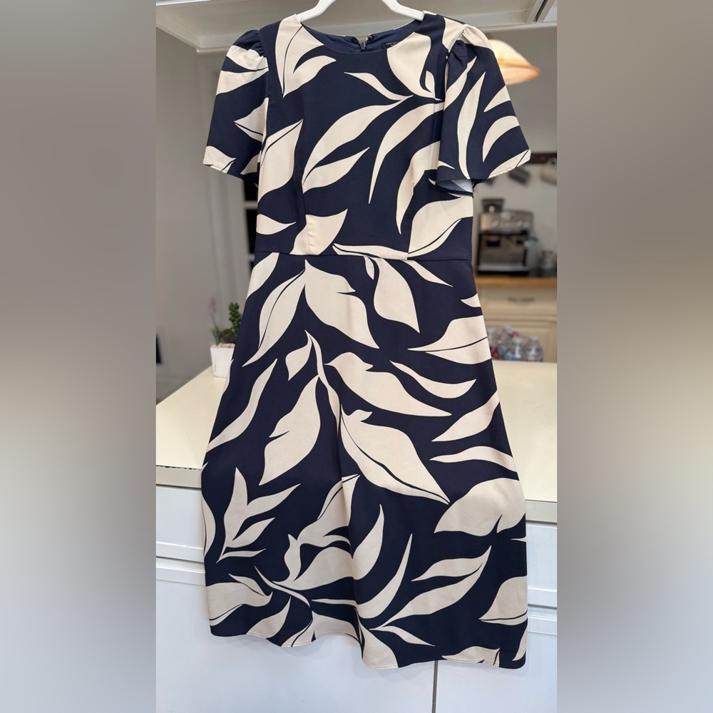 Ann Taylor Blue and White A-Line Midi Dress